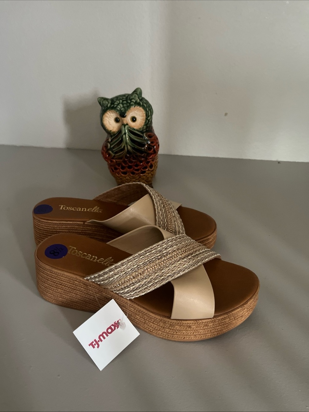 Toscanella Neutral Braided Crossover Platform Slides